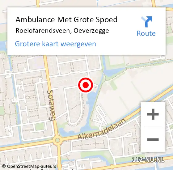 Locatie op kaart van de 112 melding: Ambulance Met Grote Spoed Naar Roelofarendsveen, Oeverzegge op 19 december 2013 23:29