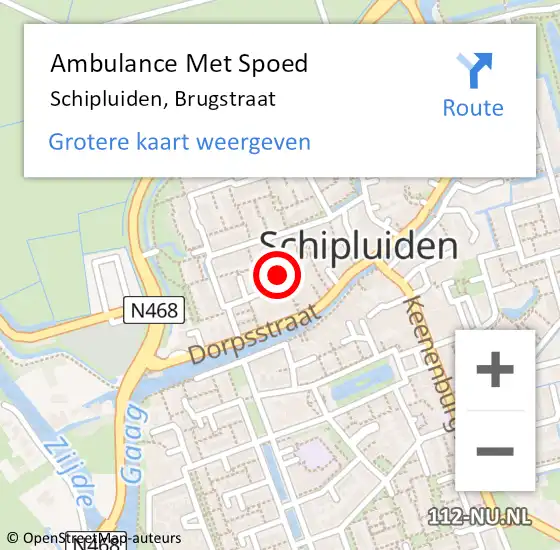 Locatie op kaart van de 112 melding: Ambulance Met Spoed Naar Schipluiden, Brugstraat op 2 juli 2016 10:23