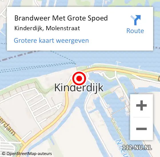 Locatie op kaart van de 112 melding: Brandweer Met Grote Spoed Naar Kinderdijk, Molenstraat op 2 juli 2016 11:12