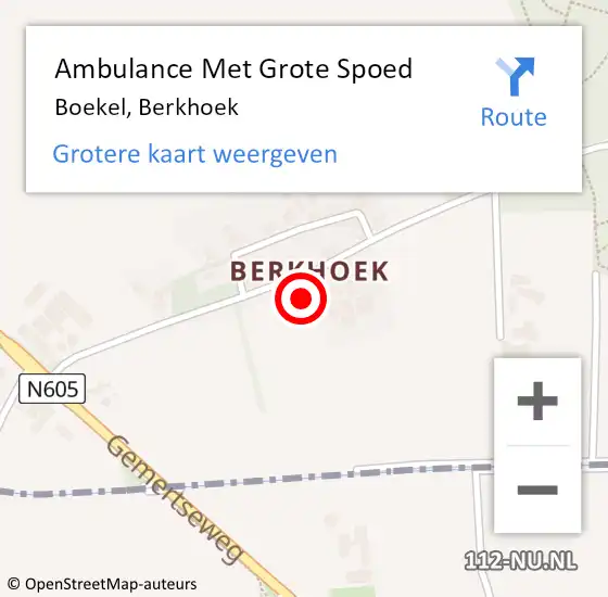 Locatie op kaart van de 112 melding: Ambulance Met Grote Spoed Naar Boekel, Berkhoek op 19 december 2013 23:46
