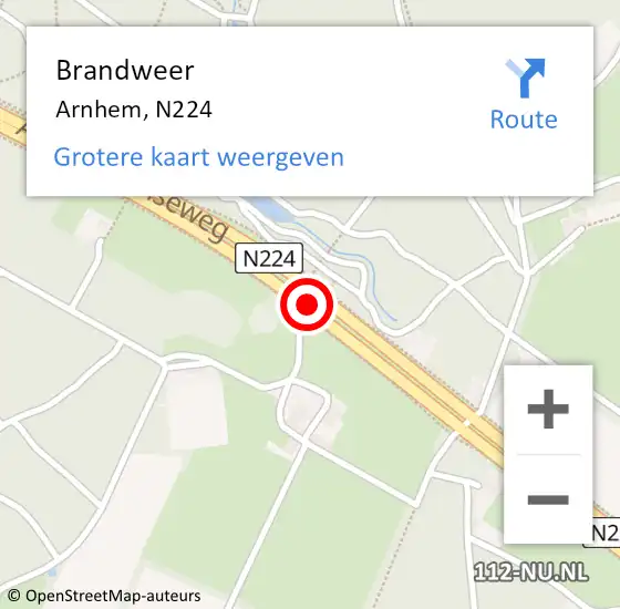 Locatie op kaart van de 112 melding: Brandweer Arnhem, N224 op 2 juli 2016 12:19