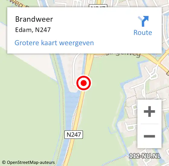 Locatie op kaart van de 112 melding: Brandweer Edam, N247 op 2 juli 2016 12:21