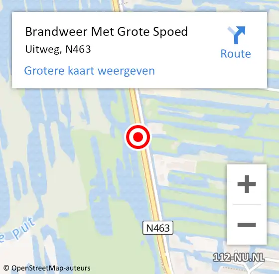 Locatie op kaart van de 112 melding: Brandweer Met Grote Spoed Naar Uitweg, N463 op 2 juli 2016 12:22