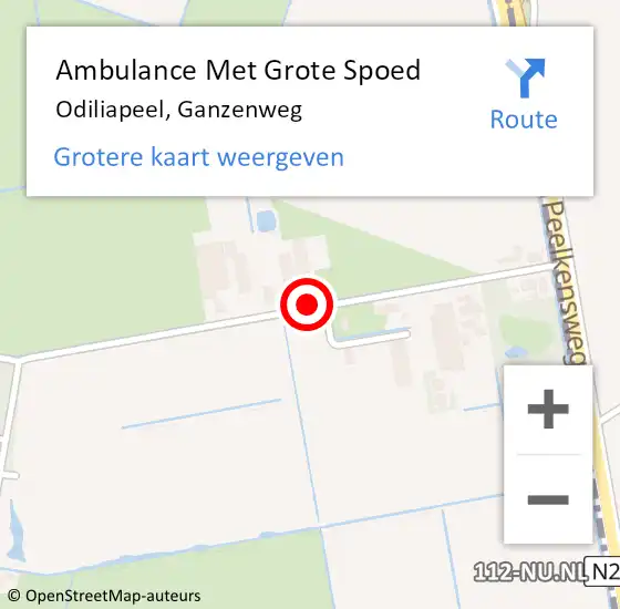 Locatie op kaart van de 112 melding: Ambulance Met Grote Spoed Naar Odiliapeel, Ganzenweg op 2 juli 2016 12:23