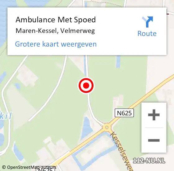 Locatie op kaart van de 112 melding: Ambulance Met Spoed Naar Maren-Kessel, Velmerweg op 2 juli 2016 12:28