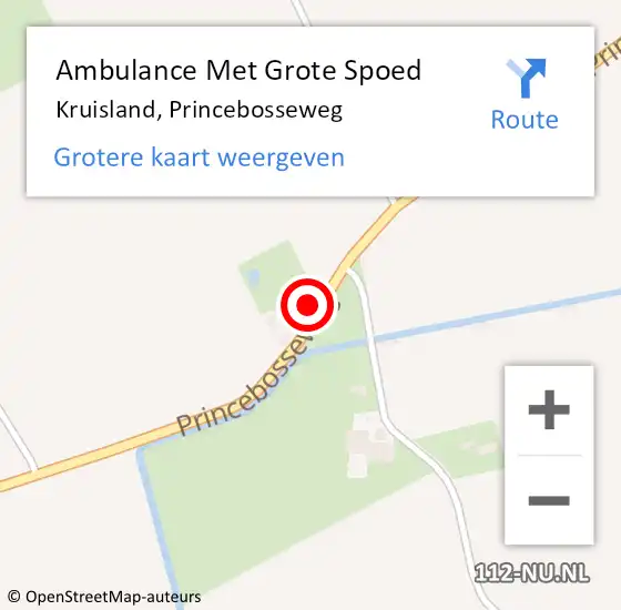 Locatie op kaart van de 112 melding: Ambulance Met Grote Spoed Naar Kruisland, Princebosseweg op 2 juli 2016 12:44