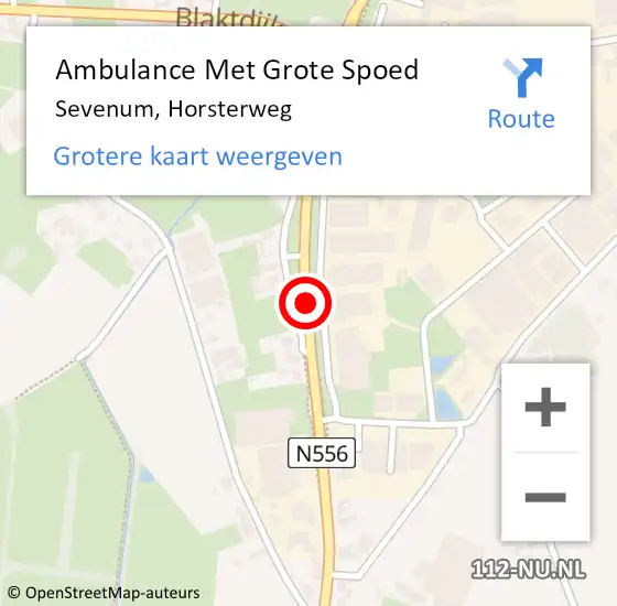 Locatie op kaart van de 112 melding: Ambulance Met Grote Spoed Naar Sevenum, Horsterweg op 2 juli 2016 12:50