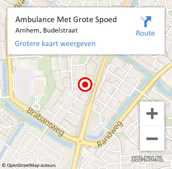 Locatie op kaart van de 112 melding: Ambulance Met Grote Spoed Naar Arnhem, Budelstraat op 2 juli 2016 13:19