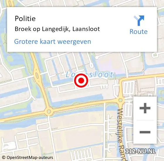 Locatie op kaart van de 112 melding: Politie Broek op Langedijk, Laansloot op 2 juli 2016 14:18