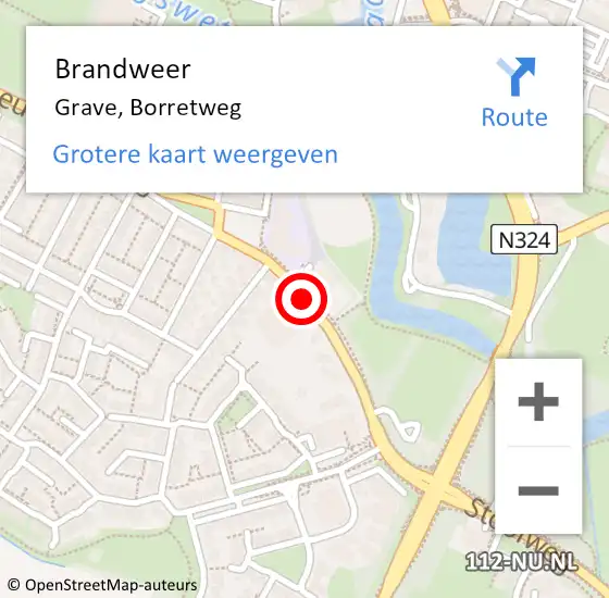 Locatie op kaart van de 112 melding: Brandweer Grave, Borretweg op 2 juli 2016 15:41