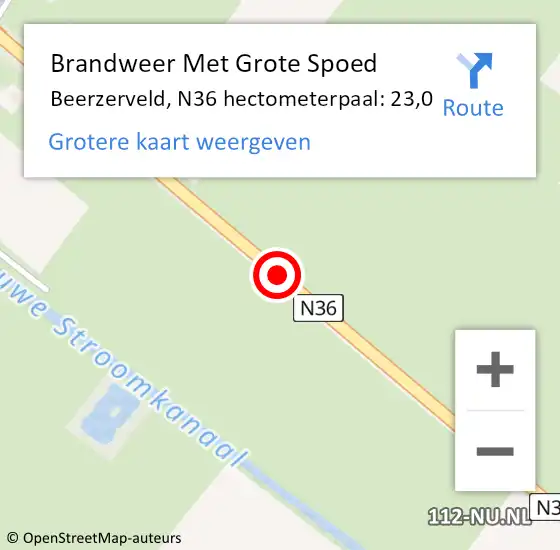 Locatie op kaart van de 112 melding: Brandweer Met Grote Spoed Naar Beerzerveld, N36 hectometerpaal: 23,0 op 2 juli 2016 16:23