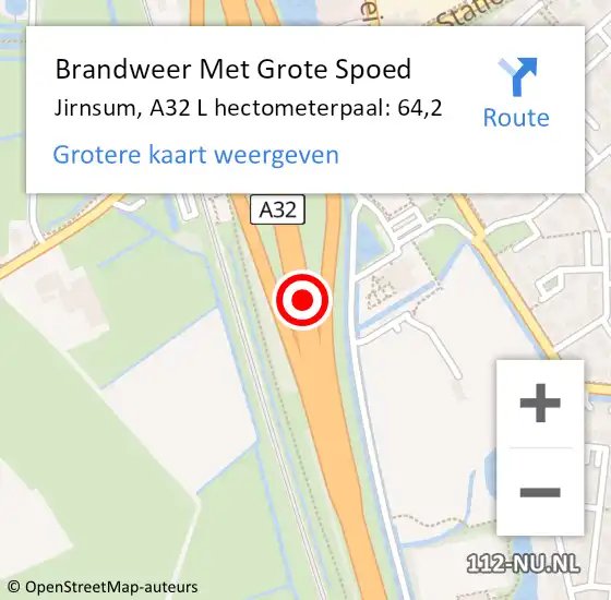 Locatie op kaart van de 112 melding: Brandweer Met Grote Spoed Naar Jirnsum, A32 L hectometerpaal: 64,2 op 2 juli 2016 17:54