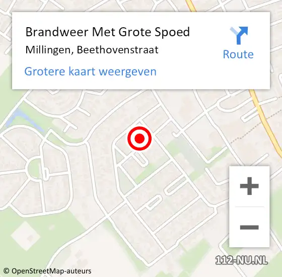 Locatie op kaart van de 112 melding: Brandweer Met Grote Spoed Naar Millingen, Beethovenstraat op 2 juli 2016 19:35