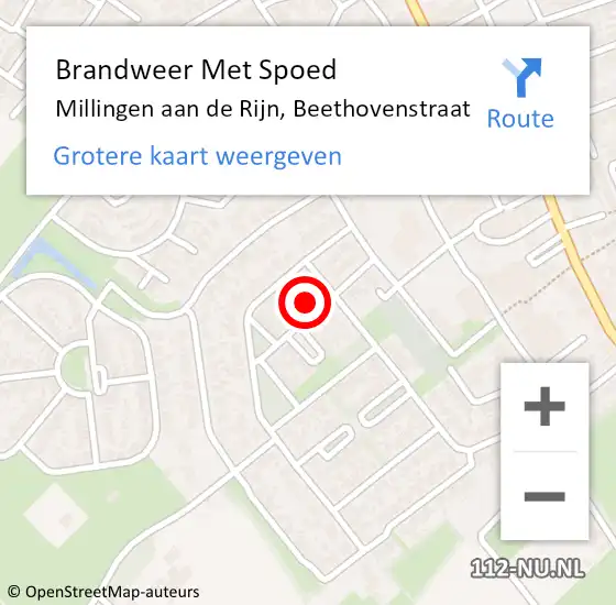 Locatie op kaart van de 112 melding: Brandweer Met Spoed Naar Millingen aan de Rijn, Beethovenstraat op 2 juli 2016 19:36