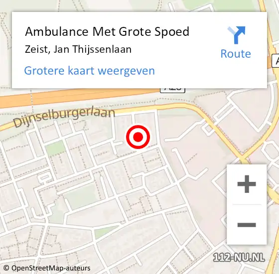 Locatie op kaart van de 112 melding: Ambulance Met Grote Spoed Naar Zeist, Jan Thijssenlaan op 2 juli 2016 19:58