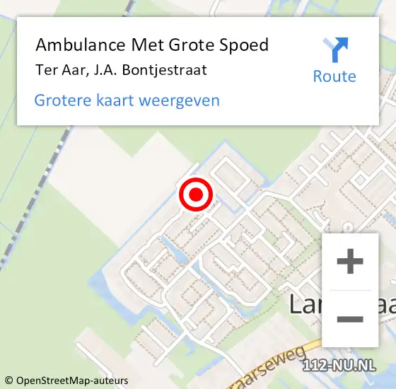 Locatie op kaart van de 112 melding: Ambulance Met Grote Spoed Naar Ter Aar, J.A. Bontjestraat op 2 juli 2016 21:43