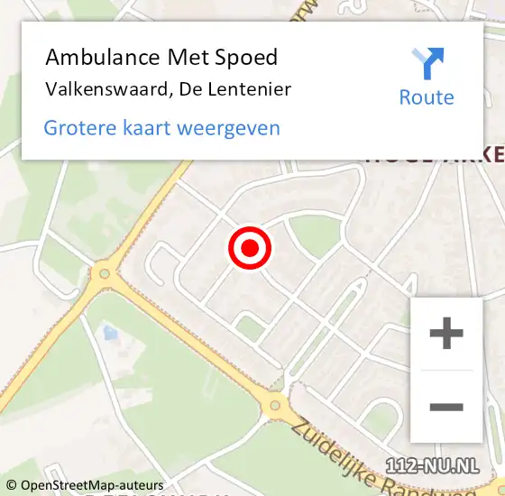 Locatie op kaart van de 112 melding: Ambulance Met Spoed Naar Valkenswaard, De Lentenier op 2 juli 2016 21:54