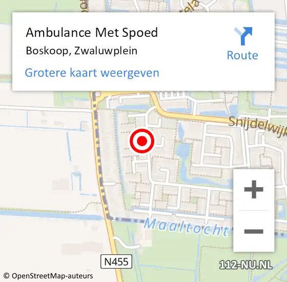 Locatie op kaart van de 112 melding: Ambulance Met Spoed Naar Boskoop, Zwaluwplein op 2 juli 2016 22:43