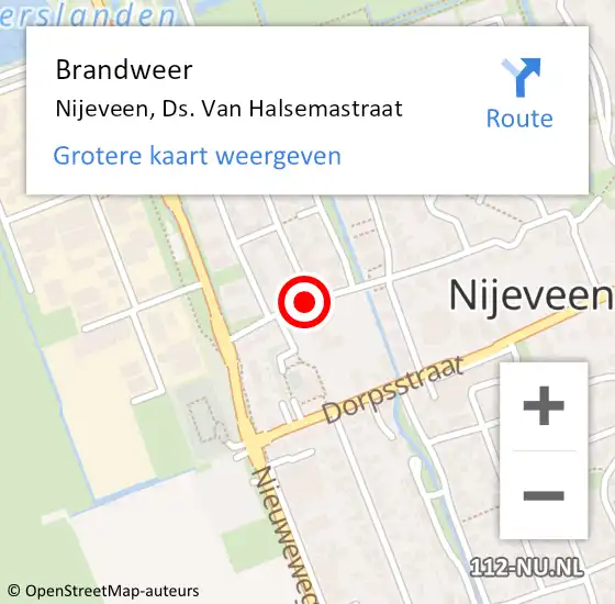 Locatie op kaart van de 112 melding: Brandweer Nijeveen, Ds. Van Halsemastraat op 2 juli 2016 23:27