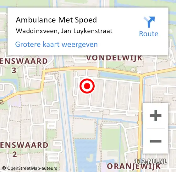 Locatie op kaart van de 112 melding: Ambulance Met Spoed Naar Waddinxveen, Jan Luykenstraat op 3 juli 2016 01:04