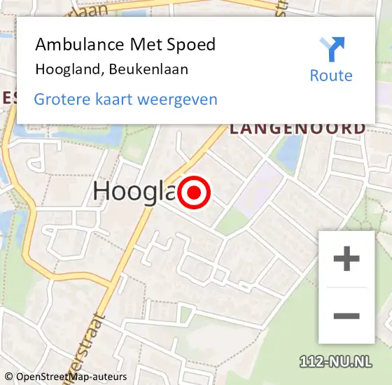 Locatie op kaart van de 112 melding: Ambulance Met Spoed Naar Hoogland, Beukenlaan op 3 juli 2016 01:47