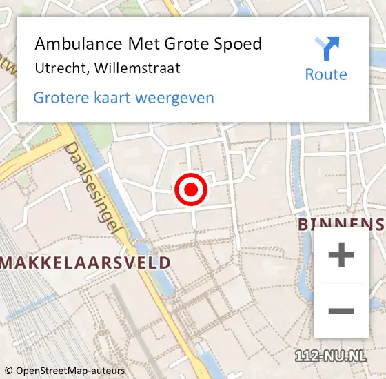 Locatie op kaart van de 112 melding: Ambulance Met Grote Spoed Naar Utrecht, Willemstraat op 3 juli 2016 02:32