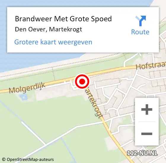 Locatie op kaart van de 112 melding: Brandweer Met Grote Spoed Naar Den Oever, Martekrogt op 3 juli 2016 03:52