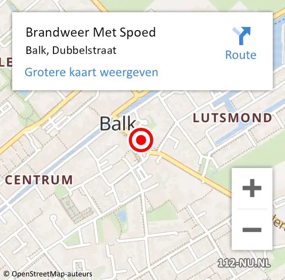 Locatie op kaart van de 112 melding: Brandweer Met Spoed Naar Balk, Dubbelstraat op 3 juli 2016 04:42