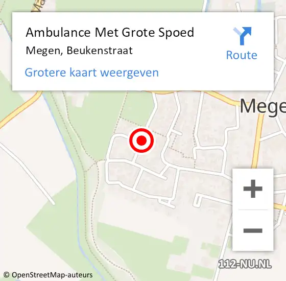 Locatie op kaart van de 112 melding: Ambulance Met Grote Spoed Naar Megen, Beukenstraat op 3 juli 2016 07:54