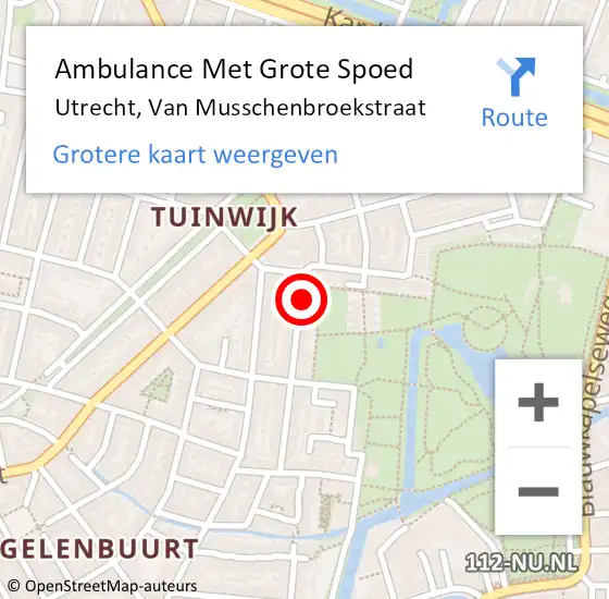 Locatie op kaart van de 112 melding: Ambulance Met Grote Spoed Naar Utrecht, Van Musschenbroekstraat op 3 juli 2016 08:09