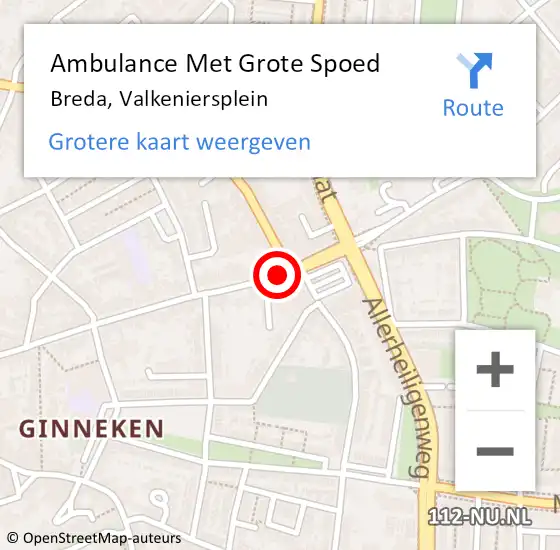 Locatie op kaart van de 112 melding: Ambulance Met Grote Spoed Naar Breda, Valkeniersplein op 3 juli 2016 09:27