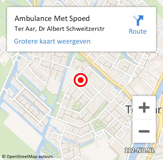 Locatie op kaart van de 112 melding: Ambulance Met Spoed Naar Ter Aar, Dr Albert Schweitzerstr op 3 juli 2016 09:40