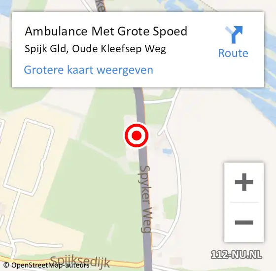 Locatie op kaart van de 112 melding: Ambulance Met Grote Spoed Naar Spijk Gld, Oude Kleefsep Weg op 3 juli 2016 10:54