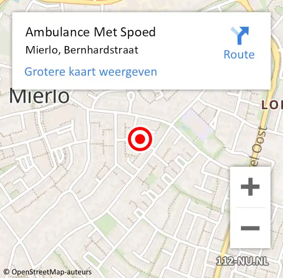 Locatie op kaart van de 112 melding: Ambulance Met Spoed Naar Mierlo, Bernhardstraat op 3 juli 2016 11:16