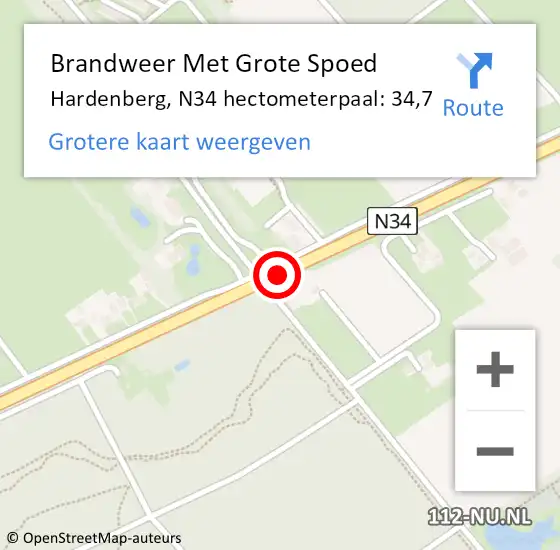 Locatie op kaart van de 112 melding: Brandweer Met Grote Spoed Naar Hardenberg, N34 hectometerpaal: 34,7 op 3 juli 2016 13:03