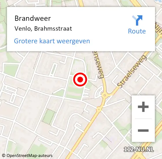 Locatie op kaart van de 112 melding: Brandweer Venlo, Brahmsstraat op 3 juli 2016 13:20