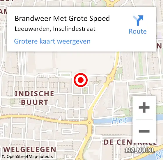 Locatie op kaart van de 112 melding: Brandweer Met Grote Spoed Naar Leeuwarden, Insulindestraat op 3 juli 2016 13:32
