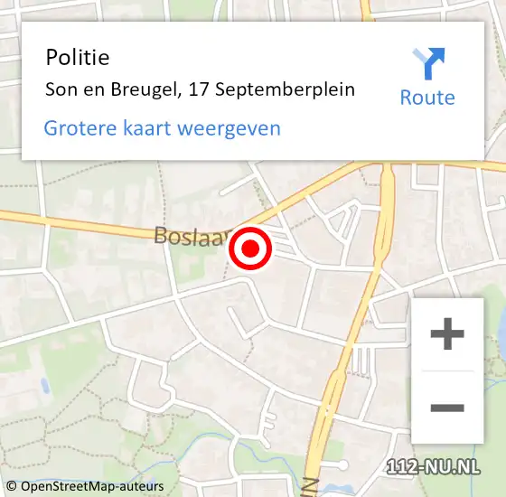 Locatie op kaart van de 112 melding: Politie Son en Breugel, 17 Septemberplein op 3 juli 2016 14:36