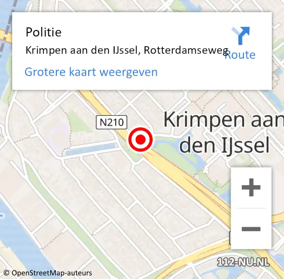 Locatie op kaart van de 112 melding: Politie Krimpen aan den IJssel, Rotterdamseweg op 20 december 2013 06:37