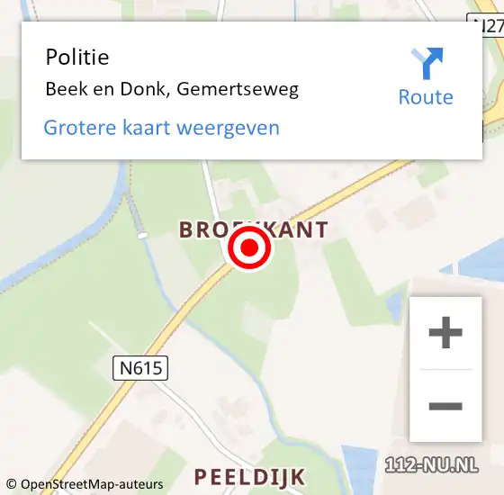 Locatie op kaart van de 112 melding: Politie Beek en Donk, Gemertseweg op 3 juli 2016 14:56