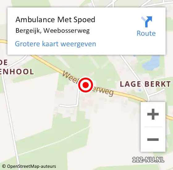 Locatie op kaart van de 112 melding: Ambulance Met Spoed Naar Bergeijk, Weebosserweg op 3 juli 2016 15:24