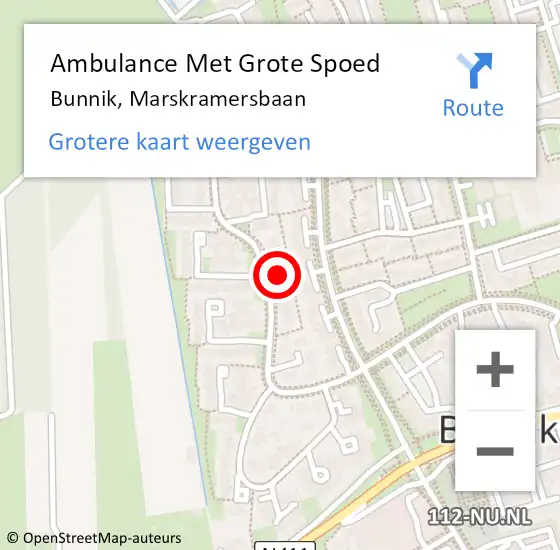 Locatie op kaart van de 112 melding: Ambulance Met Grote Spoed Naar Bunnik, Marskramersbaan op 3 juli 2016 16:00