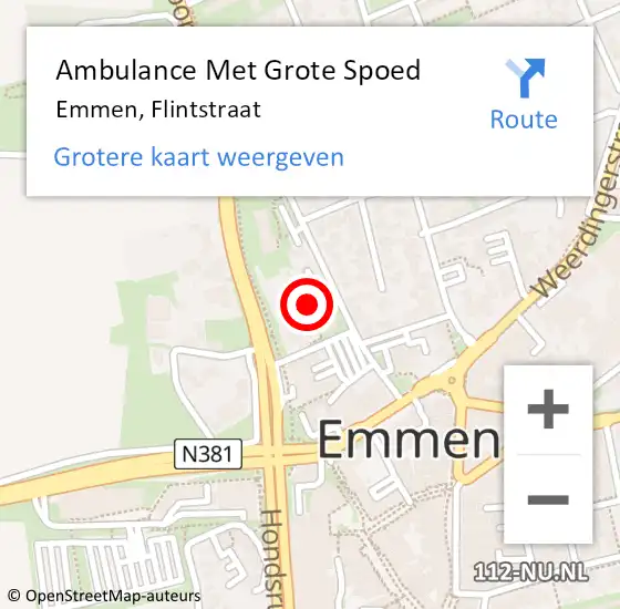 Locatie op kaart van de 112 melding: Ambulance Met Grote Spoed Naar Emmen, Flintstraat op 3 juli 2016 16:13