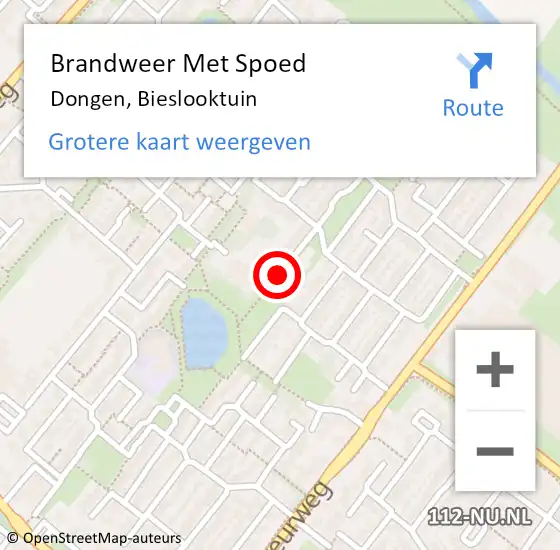 Locatie op kaart van de 112 melding: Brandweer Met Spoed Naar Dongen, Bieslooktuin op 3 juli 2016 16:59