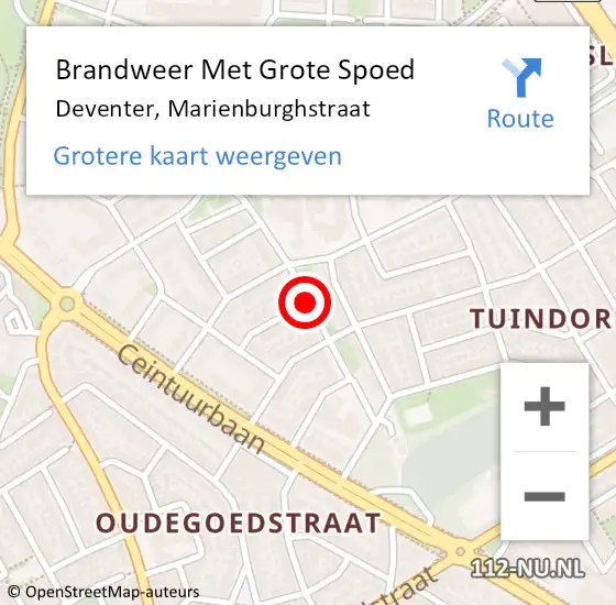 Locatie op kaart van de 112 melding: Brandweer Met Grote Spoed Naar Deventer, Marienburghstraat op 3 juli 2016 18:43