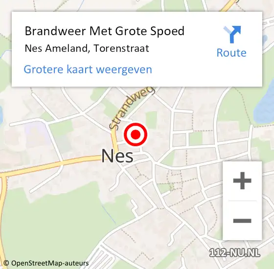 Locatie op kaart van de 112 melding: Brandweer Met Grote Spoed Naar Nes Ameland, Torenstraat op 3 juli 2016 19:11