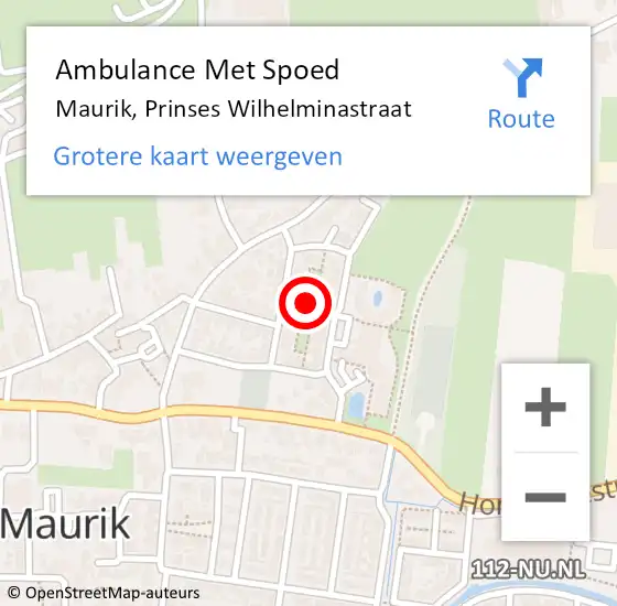 Locatie op kaart van de 112 melding: Ambulance Met Spoed Naar Maurik, Prinses Wilhelminastraat op 3 juli 2016 21:10