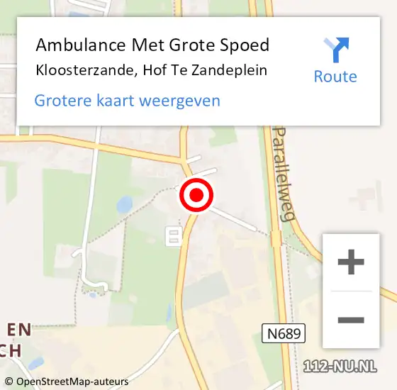 Locatie op kaart van de 112 melding: Ambulance Met Grote Spoed Naar Kloosterzande, Hof te Zandeplein op 3 juli 2016 23:42