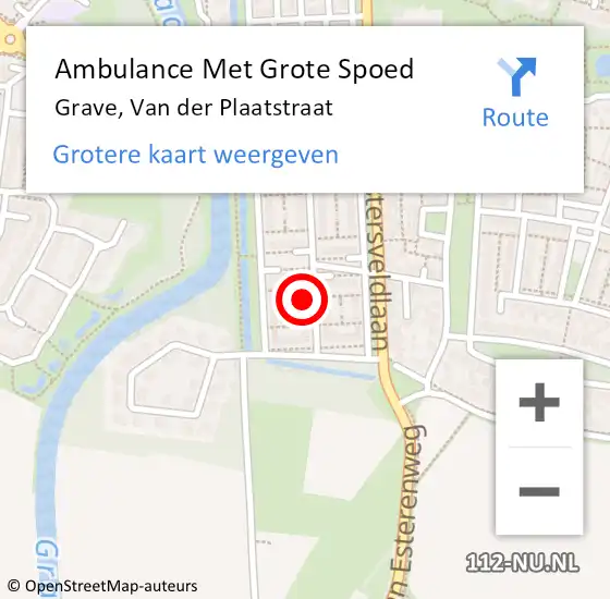 Locatie op kaart van de 112 melding: Ambulance Met Grote Spoed Naar Grave, Van der Plaatstraat op 4 juli 2016 00:28