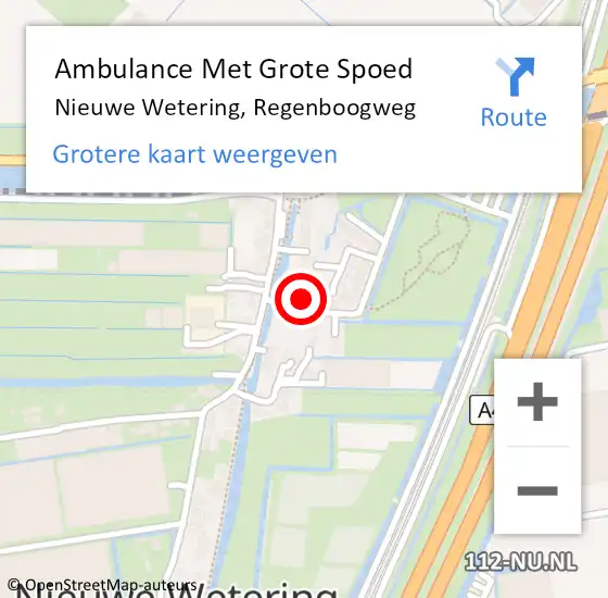 Locatie op kaart van de 112 melding: Ambulance Met Grote Spoed Naar Nieuwe Wetering, Regenboogweg op 4 juli 2016 01:50